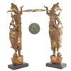 Image 1 : Vintage Gilded Handcarved Teak Temple Guards With Gong (ANT-187)