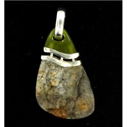 56ct Carved Druzy Agate & Serpentine Pendant Super Sparkler With Sterling (JEW-1752)