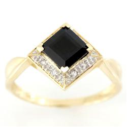 1.50Ct Natural Black Sapphire & Diamond 9K Gold Ring (JEW-9098X)