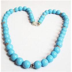 300ct Chinese Blue Tourqoise Beads Necklace & Sterling Clasp (JEW-1811)