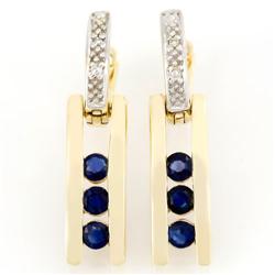 0.86Ct Blue Sapphire & Diamond 9K Gold Earrings (JEW-9090X)