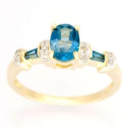 1.42Ct London Blue Topaz & 10 Diamond 9K Gold Ring (JEW-9173X)