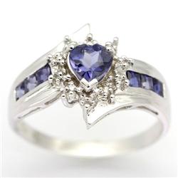 1.04Ct Natural Iolite & Diamond White 9K Gold Ring (JEW-9094X)