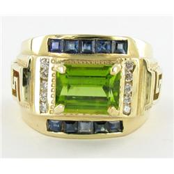 4ct Mens Top Peridot Sapphire Diamond 14k Ring (JEW-1482)