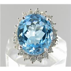 12.2ct Sky Blue Topaz & Diamond 14k Gold Ladies Ring (JEW-1772)