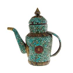 Tibet Antique Turquoise Covered Tea Pot (ANT-476)