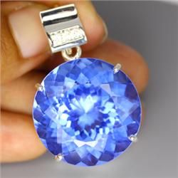 102.80ct Sterling Pendant Round Top Blue Quartz Rare (JEW-1797)