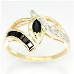 0.89Ct Black Sapphire & Diamond Yellow 9K Gold Ring (JEW-9066X)