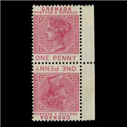 1883 Grenada 1p Postage Stamp Mint Tete-beche Pair RARE w/ Varieties (STM-0592)