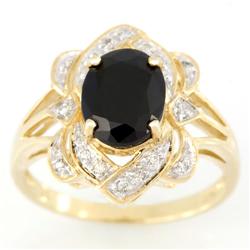 3.02Ct Black Sapphire & 16 Diamond Yellow 9K Gold Ring (JEW-9112X)