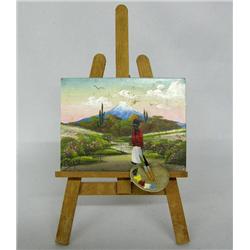 Original Miniature Painting on Easel signed