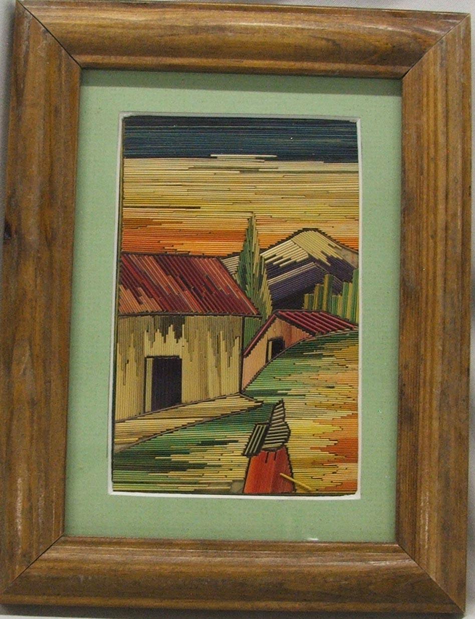 1960s Mexican Popote Straw Mosaic Art
