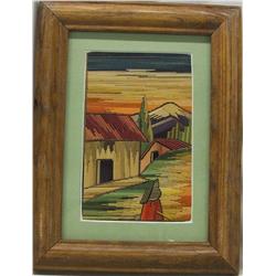 1960s Mexican Popote Straw Mosaic Art