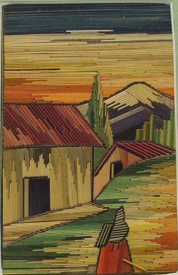 1960s Mexican Popote Straw Mosaic Art