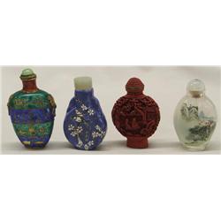 4 Asian Snuff Bottles With Lids
