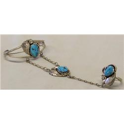 Navajo Silver Turquoise Slave Bracelet & Ring