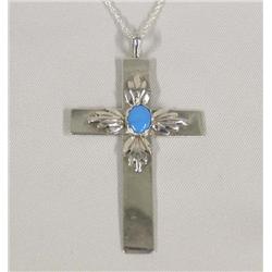 Navajo Silver Turquoise Cross Necklace Hallmarked