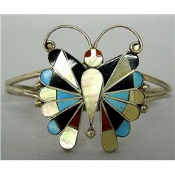 Zuni Silver Inlay Butterfly Bracelet Hallmark RT