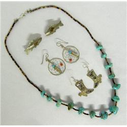 4 Turquoise and Heishi Necklace and Earrings