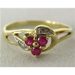 Thailand 10Kt P Yellow Gold Diamond Ruby Ring
