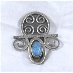 Navajo Style Silver Turquoise Pin by Miller