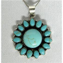 Navajo Silver Turquoise Cluster Pendant Necklace