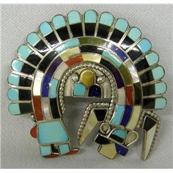 Zuni Rainbow Man Kachina Silver Inlay Pendant
