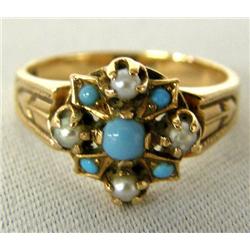 Antique Rose Gold Seed Pearl Persian Turq. Ring