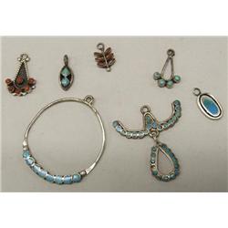 7 Turquoise Silver Coral Pendants