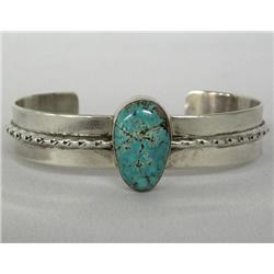 Navajo Silver Turquoise Bracelet by E Yazzie