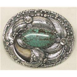 Navajo Silver Turquoise Buckle Hallmarked JRV