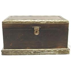 Vintage Hinged Metal and Wood Box