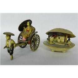 Japanese Rickshaw and Shell Figurines