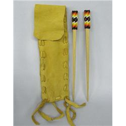Southwest Beaded Hairsticks in Leather Pouch
