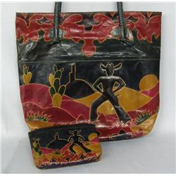 Western Leather Handbag & Matching Clutch Bag