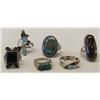 Image 1 : 6 Southwestern Silver Turquoise Pueblo Rings