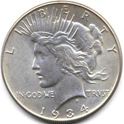 GEM 1934 SILVER PEACE DOLLAR-MS64