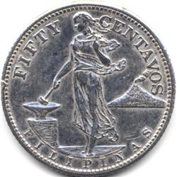 1944-S US/PHILLIPPINES SILVER 50 CENTAVOS-AU