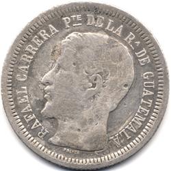 RARE 1863 GUATAMALA 2 REALES WIDE DATE-CIRC