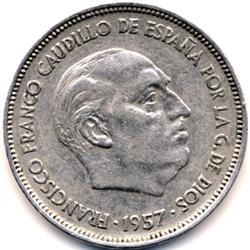 1957 (61) SPAIN 25 PTAS-LIGHTLY CIRC