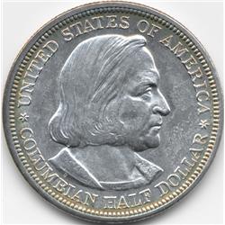 1892 COLUMBIAN SILVER HALF DOLLAR-UNC + TONING