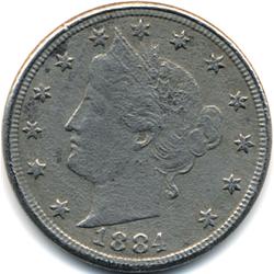 SEMI-KEY 1884 LIBERTY HEAD NICKEL-CIRC