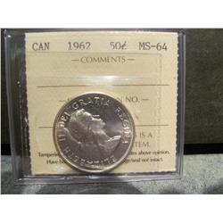1962 80% silver 50 cents ICCS MS64