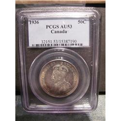 1936 80% silver 50 cents PCGS AU53