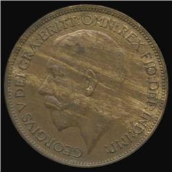 1921 Britain George V Half Penny AU/Unc Great Toning (COI-7085)