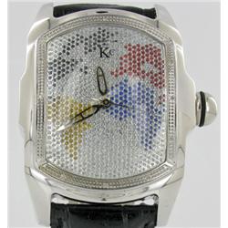 New Techno Com Diamond Bezel Mens World Map Tank Watch Retail $2245 (WAT-151)
