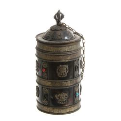 Tibetan Brass Nickel Scroll Canister (ANT-305)