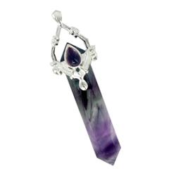 30ct Natural Rainbow Flourite & Amethyst Sterling Pendant (JEW-1727)