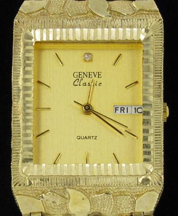 10K Gold Mens Geneve Nugget Watch Retail $6500 (WAT-155)