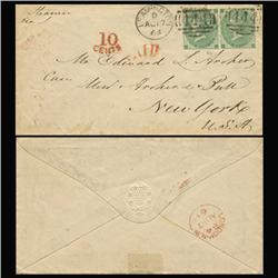 1862 British Dual 1s Green on 1864 Cover Plate 2 RARE (STM-0679)